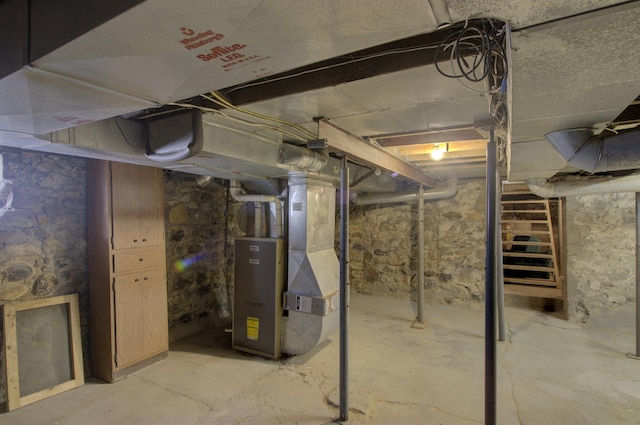 basement with heating unit