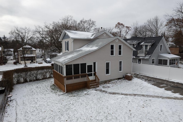 view of snow covered property