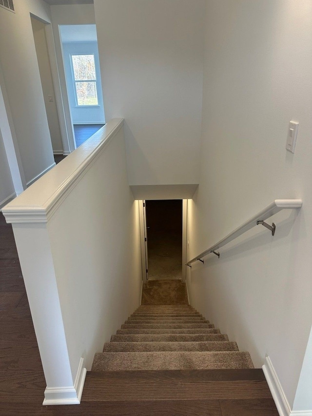 staircase featuring hardwood / wood-style floors