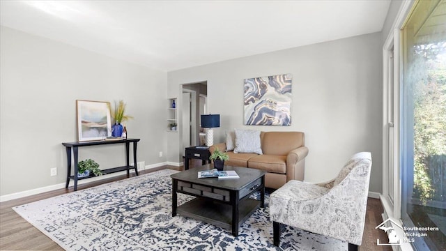 living room with hardwood / wood-style flooring