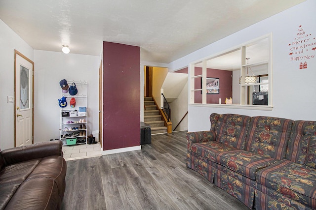 living room with hardwood / wood-style flooring