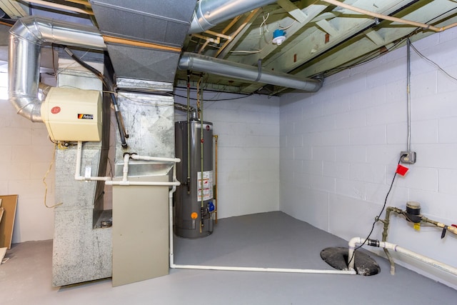 basement featuring water heater