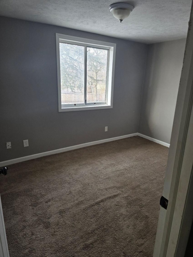 empty room with carpet floors and a textured ceiling