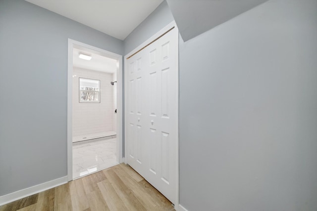 hall with light hardwood / wood-style flooring