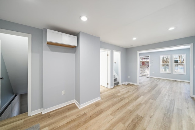 basement with light wood-type flooring