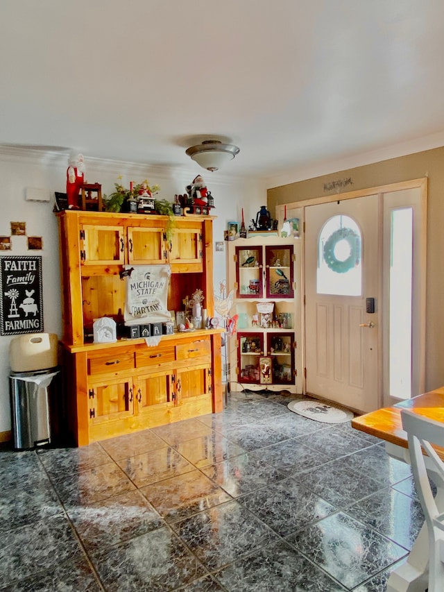 interior space featuring crown molding