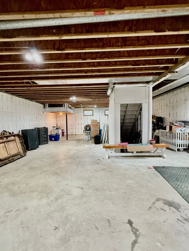 view of unfinished basement