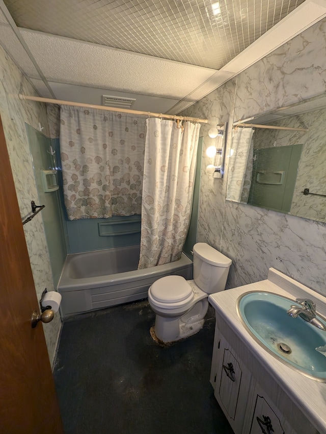 full bathroom featuring vanity, toilet, and shower / tub combo