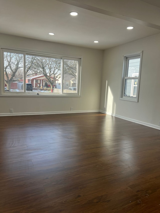 spare room featuring plenty of natural light and dark wood-type flooring