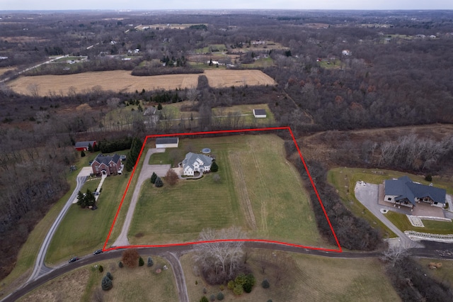 aerial view featuring a rural view