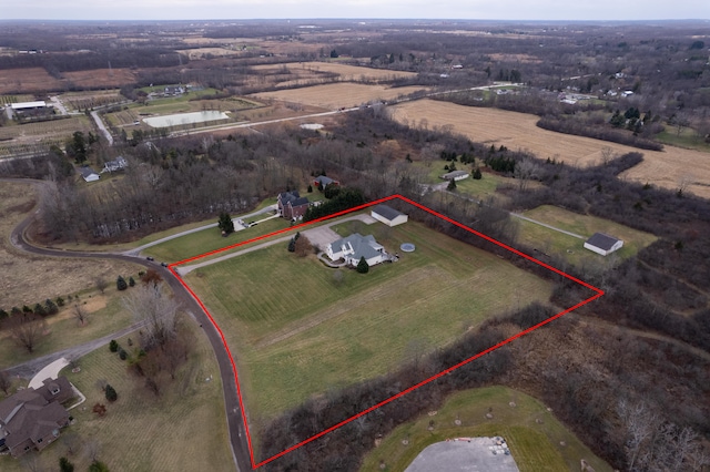 drone / aerial view featuring a rural view