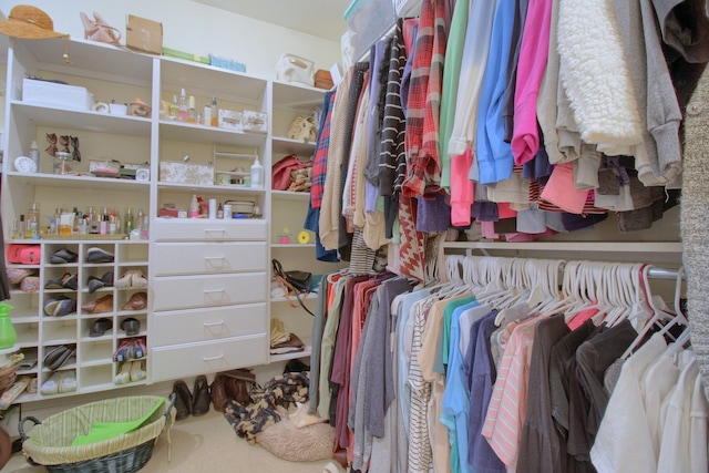 walk in closet with carpet