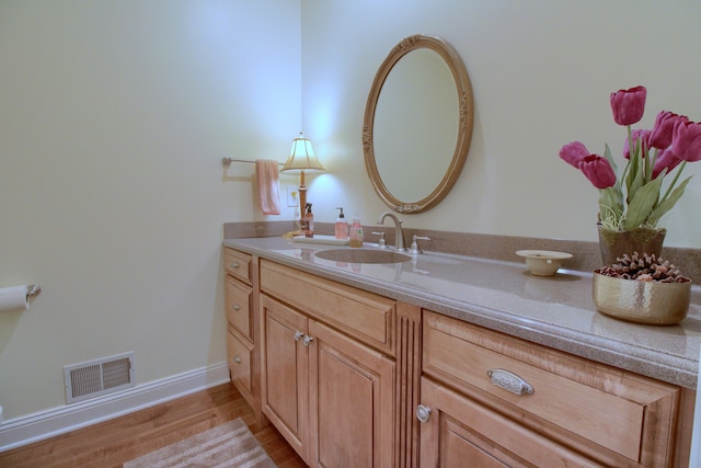 bathroom with wood-type flooring and vanity