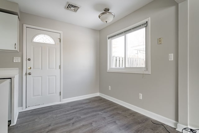 entryway with wood-type flooring