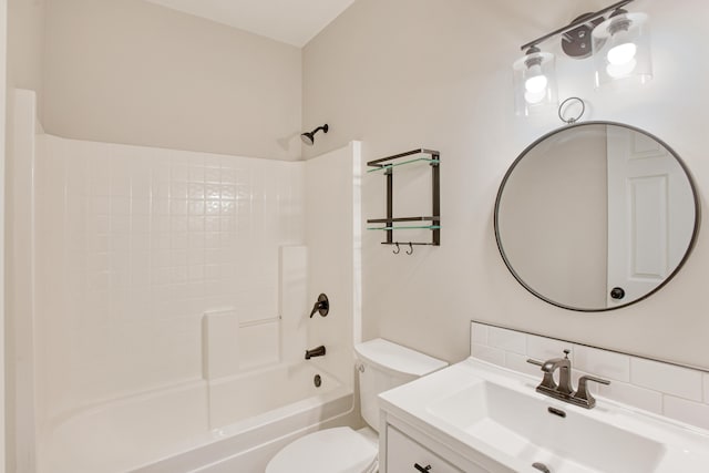 full bathroom featuring vanity, toilet, and shower / tub combination