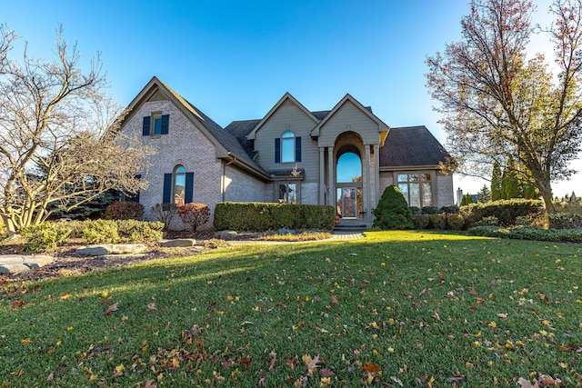 view of front of home with a front lawn