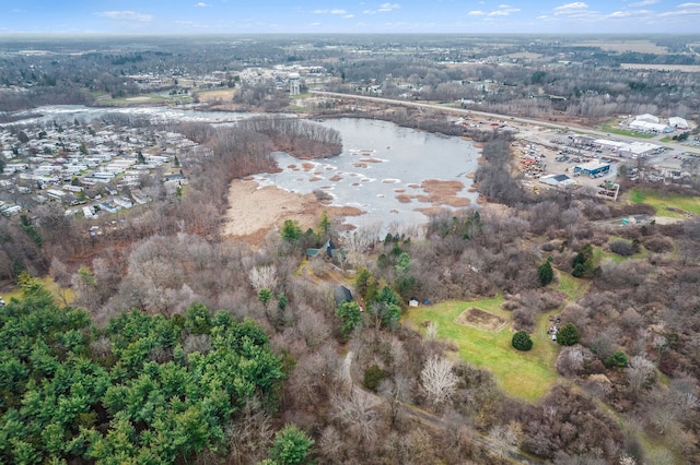 bird's eye view featuring a water view