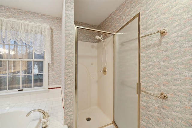 bathroom with plus walk in shower