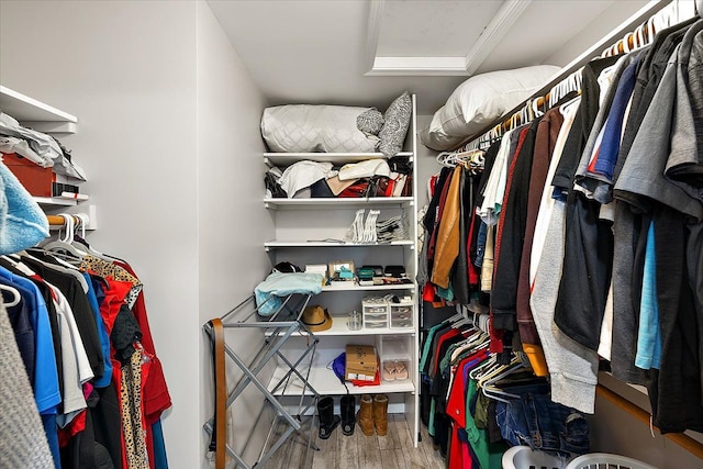 walk in closet with hardwood / wood-style flooring