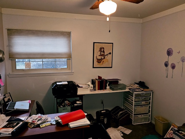 office space featuring ceiling fan