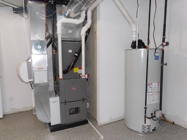 utilities featuring heating unit and gas water heater