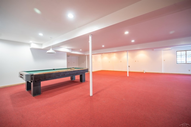 rec room with carpet floors and pool table