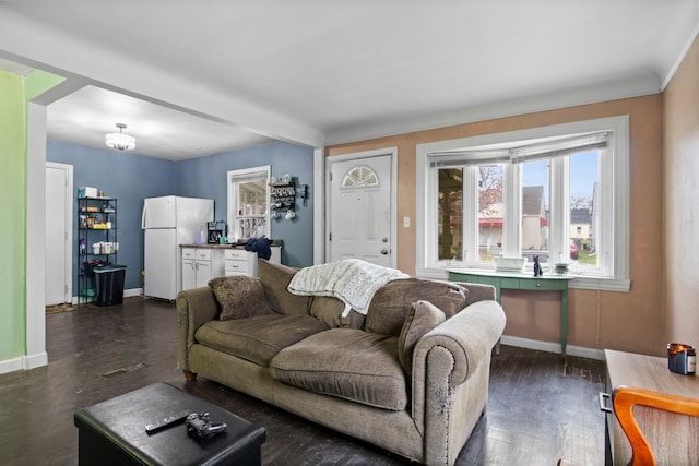 living room featuring dark hardwood / wood-style flooring