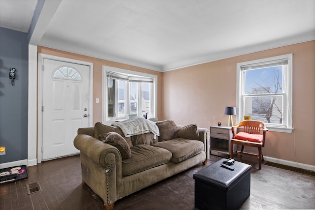 living room featuring dark hardwood / wood-style floors