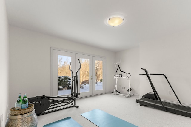 exercise area with carpet and french doors