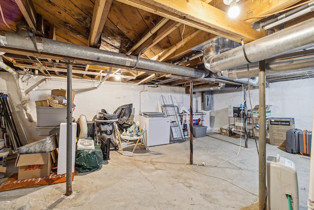 basement featuring washer / dryer and electric panel