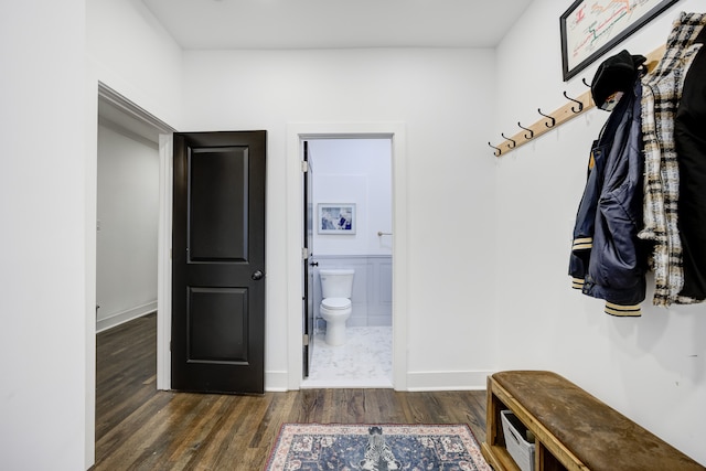 mudroom with dark hardwood / wood-style flooring