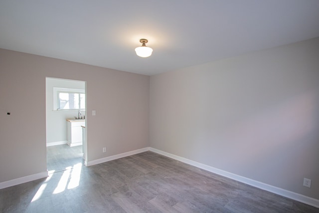 unfurnished room with wood-type flooring and sink