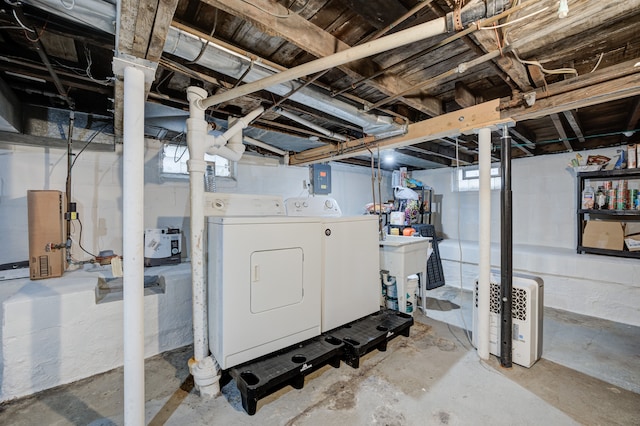 basement with separate washer and dryer