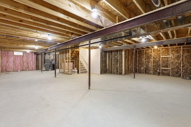 basement featuring heating unit