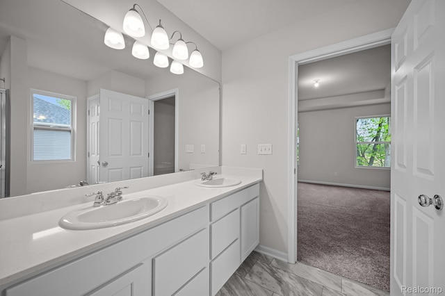 14213 Old Oak Trl, Van Buren, MI 48111 - full bath with double vanity, baseboards, and marble finish flooring