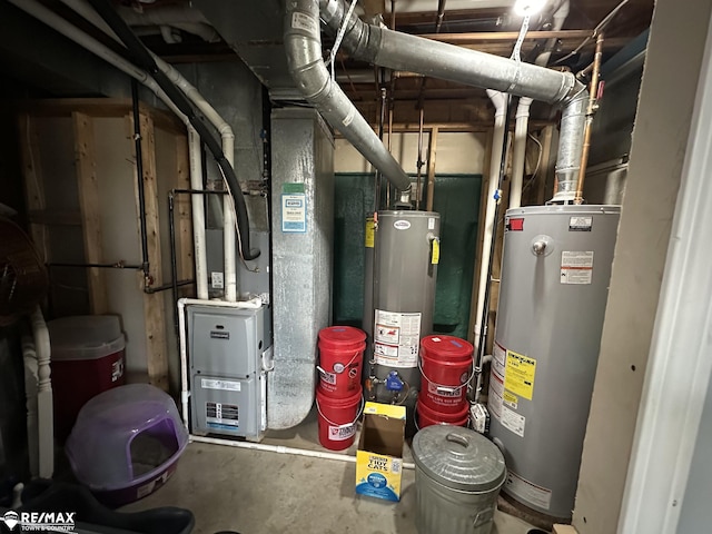 utilities with heating unit and gas water heater