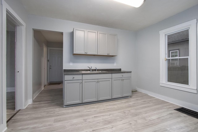 596 Superior St, Benton Harbor, MI 49022 - kitchen featuring light wood-style flooring and gray cabinets