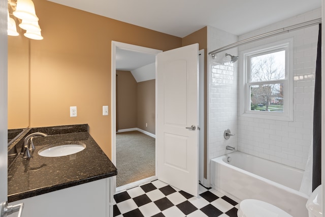 bathroom with shower / tub combo and vanity