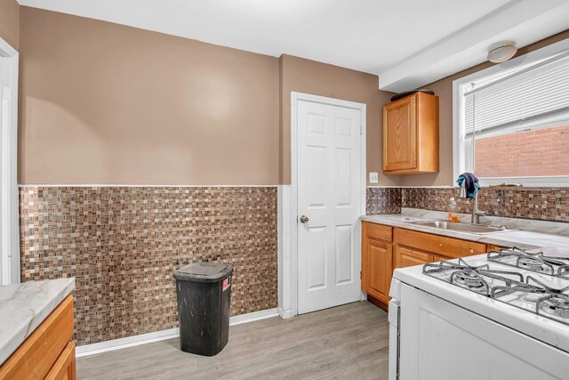 kitchen featuring light hardwood / wood-style floors, sink, and gas range gas stove