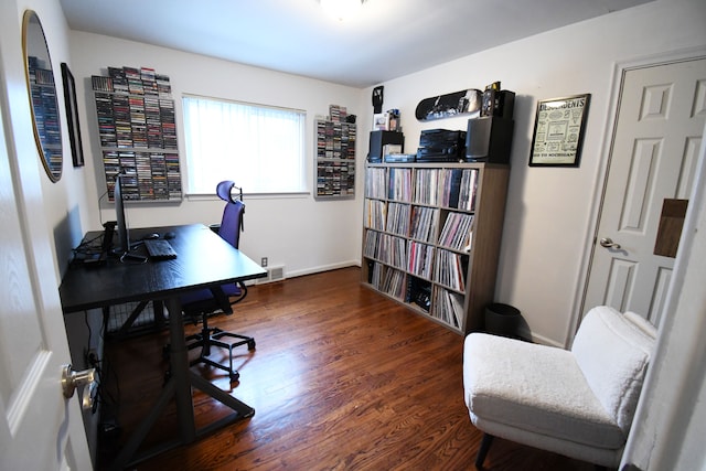 home office featuring dark hardwood / wood-style floors