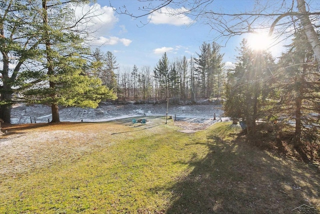 view of yard with a water view