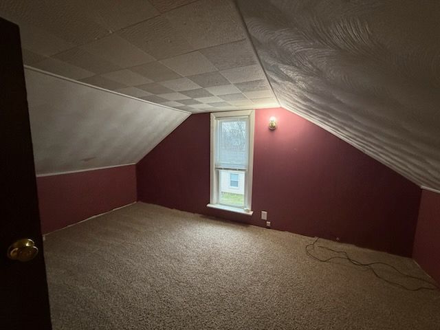 bonus room with carpet floors and lofted ceiling