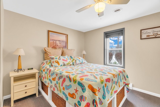 bedroom featuring carpet and ceiling fan