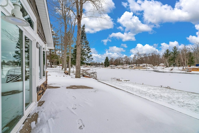 view of yard covered in snow