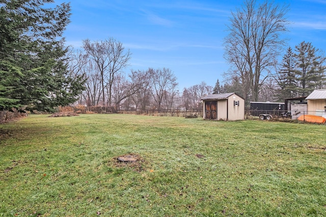 view of yard with a storage shed