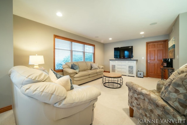 585 Crescent Dr, Holland, MI 49423 - living room featuring visible vents, baseboards, recessed lighting, and carpet flooring