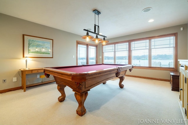 585 Crescent Dr, Holland, MI 49423 - rec room with baseboards, recessed lighting, carpet flooring, and pool table