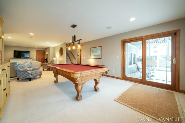 585 Crescent Dr, Holland, MI 49423 - game room with recessed lighting, pool table, light colored carpet, and baseboards