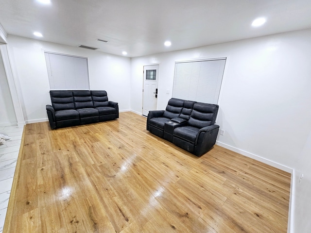 living room with light wood-type flooring