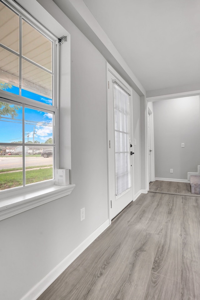 foyer with light wood-type flooring